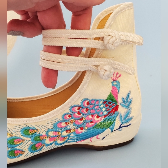 EUC Asian Style Mary Jane HiTop Ankle Flats Shoes Peacock Sz 9 - Picture 4 of 14